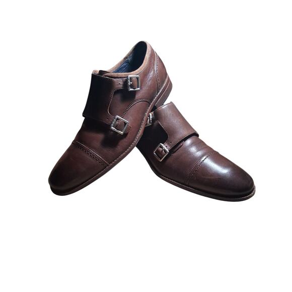 COLE HAAN Double Monk Strap Mens size 9M Grand Brown Cap-Toe Casual Career Shoes - Picture 2 of 15